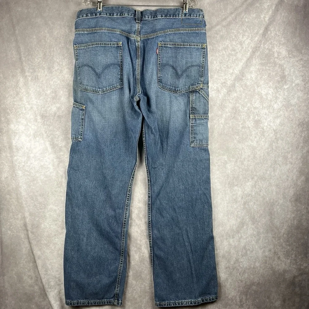 Vtg LEVI'S Carpenter Loose Straight Jeans Mens 38x32 Baggy Work Dark‎ Wash Denim